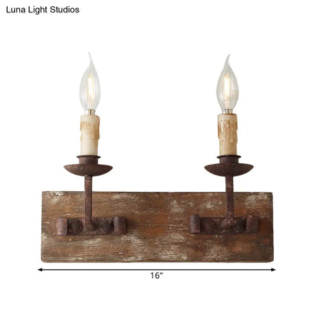 Rustic Candelabra Wall Light Fixture - 1/2/3-Bulb Metallic Lamp In Brown With Wood Backplate