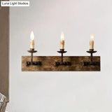 Rustic Candelabra Wall Light Fixture - 1/2/3-Bulb Metallic Lamp In Brown With Wood Backplate