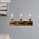 Rustic Candelabra Wall Light Fixture - 1/2/3-Bulb Metallic Lamp In Brown With Wood Backplate