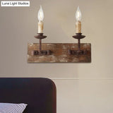 Rustic Candelabra Wall Light Fixture - 1/2/3-Bulb Metallic Lamp In Brown With Wood Backplate