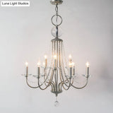 Rustic Candlestick Chandelier With Crystal Strand Elegant Metallic Hanging Light Kit