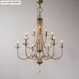 Rustic Candlestick Chandelier With Crystal Strand Elegant Metallic Hanging Light Kit