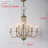 Rustic Candlestick Chandelier with Crystal Strand – Elegant Metallic Hanging Light Kit