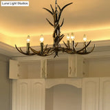 Rustic Chandelier Pendant With Resin Antler In Brass - 6/8/10-Light For Study Suspension