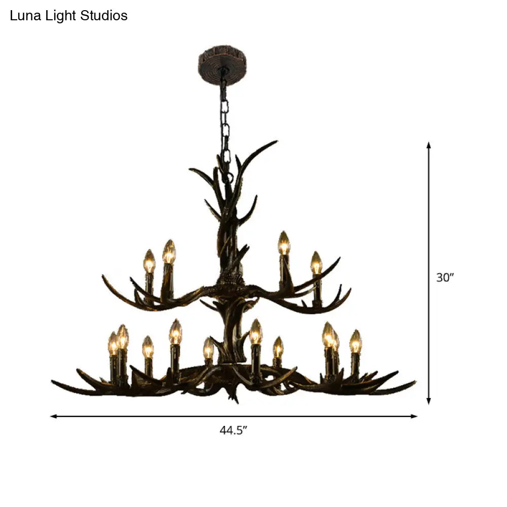 Rustic Chandelier Pendant With Resin Antler In Brass - 6/8/10-Light For Study Suspension
