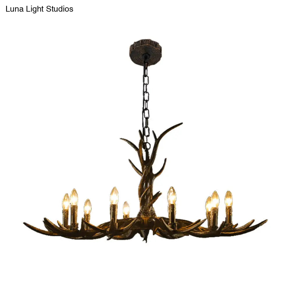 Rustic Chandelier Pendant With Resin Antler In Brass - 6/8/10-Light For Study Suspension
