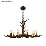 Rustic Chandelier Pendant With Resin Antler In Brass - 6/8/10-Light For Study Suspension