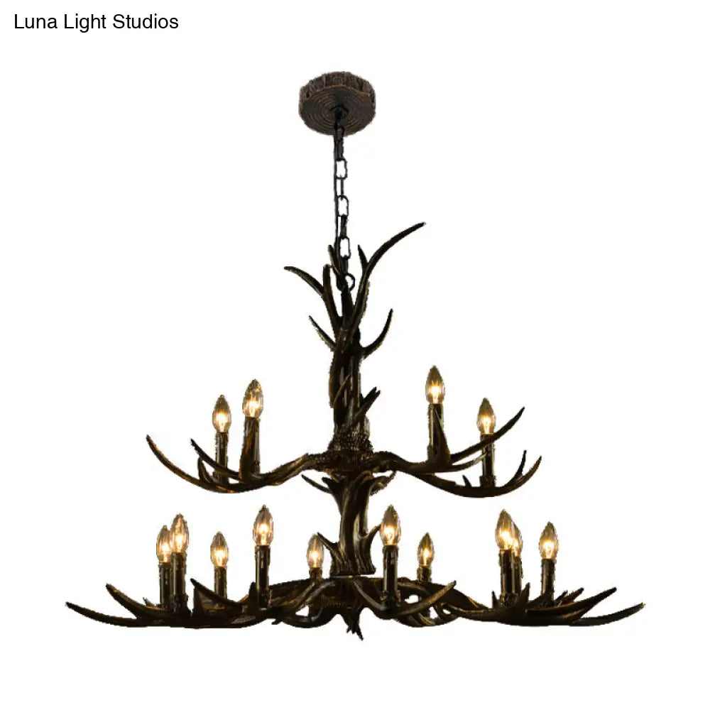 Rustic Chandelier Pendant With Resin Antler In Brass - 6/8/10-Light For Study Suspension