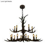Rustic Chandelier Pendant With Resin Antler In Brass - 6/8/10-Light For Study Suspension