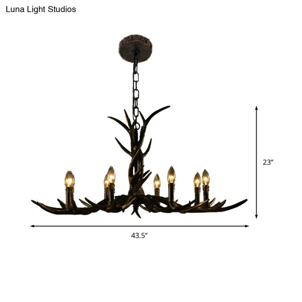 Rustic Chandelier Pendant With Resin Antler In Brass - 6/8/10-Light For Study Suspension