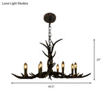 Rustic Chandelier Pendant With Resin Antler In Brass - 6/8/10-Light For Study Suspension