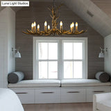 Rustic Chandelier Pendant With Resin Antler In Brass - 6/8/10-Light For Study Suspension