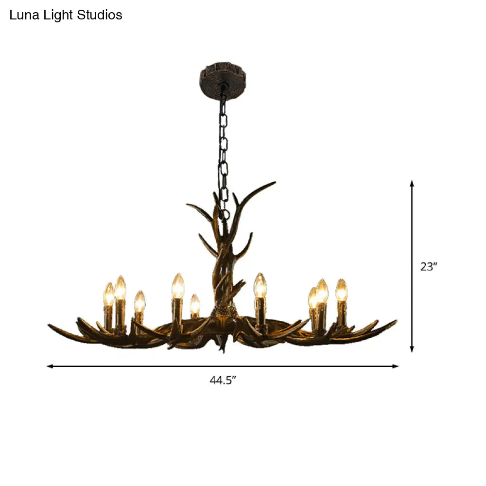 Rustic Chandelier Pendant With Resin Antler In Brass - 6/8/10-Light For Study Suspension