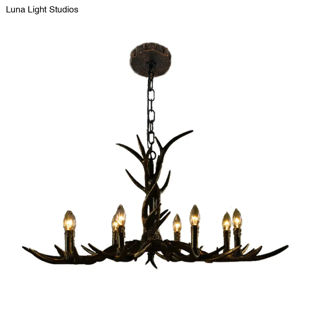 Rustic Chandelier Pendant With Resin Antler In Brass - 6/8/10-Light For Study Suspension