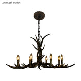 Rustic Chandelier Pendant With Resin Antler In Brass - 6/8/10-Light For Study Suspension