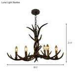 Rustic Chandelier Pendant With Resin Antler In Brass - 6/8/10-Light For Study Suspension