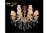 Rustic Clear Crystal Pendant Chandelier: 6/8/10 Heads Beige Hanging Ceiling Light With Fabric Shade