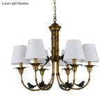 Rustic Cone Fabric Hanging Chandelier - White 3/6/8 Lights Suspension Pendant For Living Room
