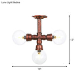 Rustic Copper Semi-Flush Ceiling Light With Clear Glass - 3/4-Light Flush Mount Fixture