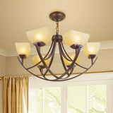 Rustic Copper Suspension Light With Bowl Shade - Frost Glass Chandelier For Living Room 6 /