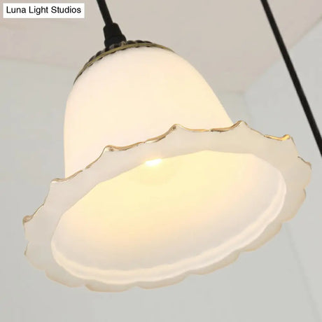 Rustic Cream Glass 3-Bulb Black Pendant Light - Flower-Inspired Dining Room Hanging Fixture