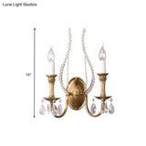 Rustic Crystal Bedroom Sconce Light - Brass Wall Lighting Fixture