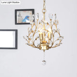 Rustic Crystal Chandelier - Branch Design 3-Bulb Hanging Lamp For Foyer