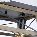 Rustic Cuboid Wood Frame Ceiling Lamp - 2-Light Brown Flush Mount Fixture
