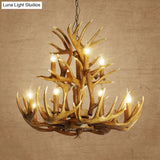 Rustic Deer Antler Chandelier - 21.5/25.5/27.5 Wide 9/12 Heads Resin Ceiling Light Brown Living Room