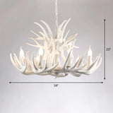 Rustic Deer Horn Chandelier For Living Room - Resin Suspension Lighting Fixture 15 / White