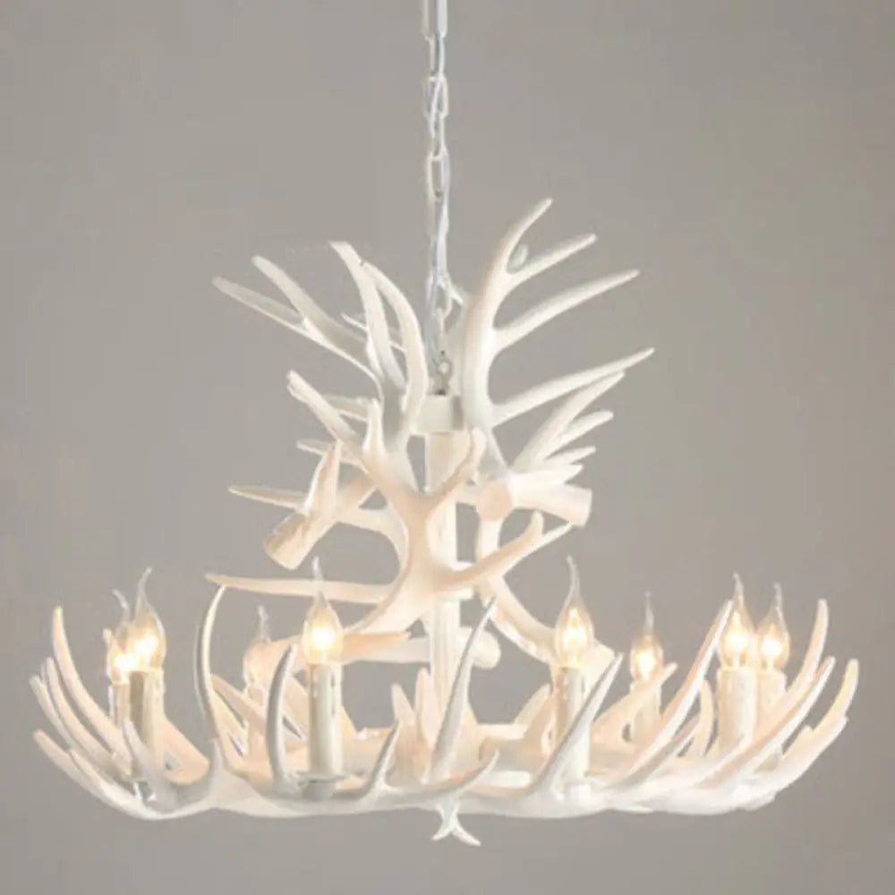 Rustic Deer Horn Resin Chandelier - Dining Room Suspension Light Fixture 15 / White