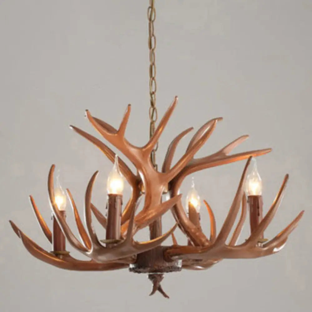 Rustic Deer Horn Resin Chandelier - Dining Room Suspension Light Fixture 4 / Coffee