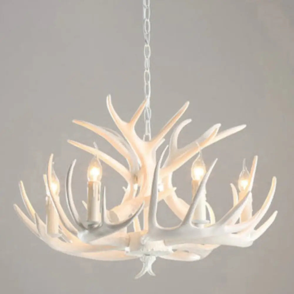 Rustic Deer Horn Resin Chandelier - Dining Room Suspension Light Fixture 4 / White