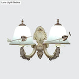 Rustic Distressed White Wall Sconce With Frosted Glass Bell Shade - Perfect For Living Room