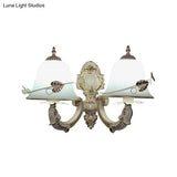 Rustic Distressed White Wall Sconce With Frosted Glass Bell Shade - Perfect For Living Room