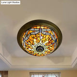 Rustic Dragonfly Stained Glass Ceiling Light - 19.5’/15’ Width Orange Indoor Flush Mount