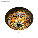 Rustic Dragonfly Stained Glass Ceiling Light - 19.5’/15’ Width Orange Indoor Flush Mount