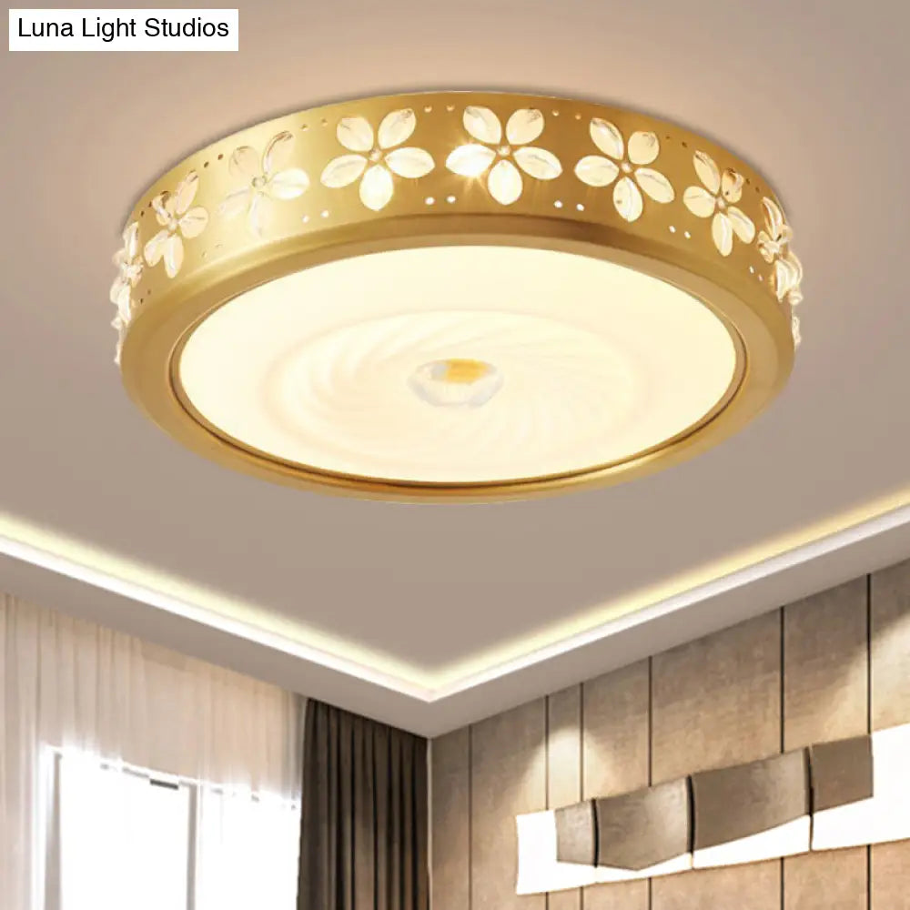 Rustic Drum Style Flush Light With Cream Glass & Led Ceiling Mounted Fixture Brass’
