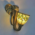 Rustic Elephant Resin Head Wall Sconce With Stained Glass Leaf And Brass Lighting Green