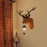 Rustic Elk Resin Wall Sconce Lamp In Brown With Crystal Waterdrop Shade / 20