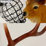 Rustic Elk Resin Wall Sconce Lamp In Brown With Crystal Waterdrop Shade