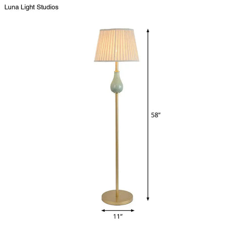 Rustic Empire Shade Floor Lamp - Single-Bulb Fabric Standing Light For Living Room