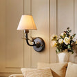Rustic Fabric 1-Light Antique Brass Bedroom Sconce With Bird Accent