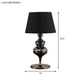 Rustic Fabric Conical Table Lamp With Gourd Base - 1 Bulb Black Living Room Nightstand Light