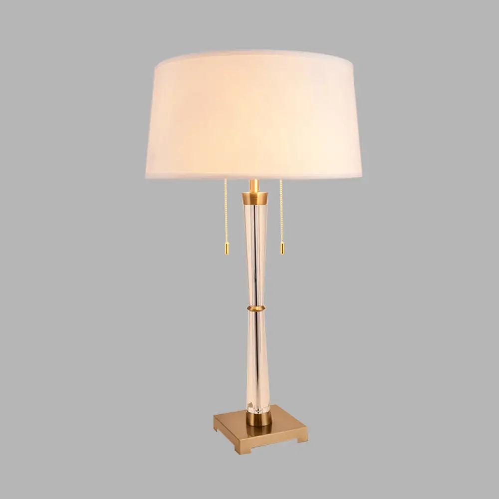 Rustic Fabric Drum Table Light - White 24.5/29.5 Long 1-Head Night Lamp With Crystal Accent For