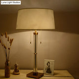 Rustic Fabric Drum Table Light - White 24.5/29.5 Long 1-Head Night Lamp With Crystal Accent For