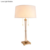 Rustic Fabric Drum Table Light - White 24.5/29.5 Long 1-Head Night Lamp With Crystal Accent For