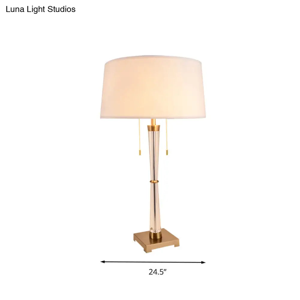 Rustic Fabric Drum Table Light - White 24.5/29.5 Long 1-Head Night Lamp With Crystal Accent For