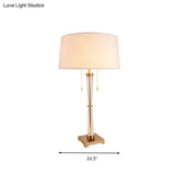 Rustic Fabric Drum Table Light - White 24.5/29.5 Long 1-Head Night Lamp With Crystal Accent For