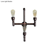 Rustic Farmhouse Pipe Sconce: 3-Bulb Wall-Mounted Lamp With Metallic Finish